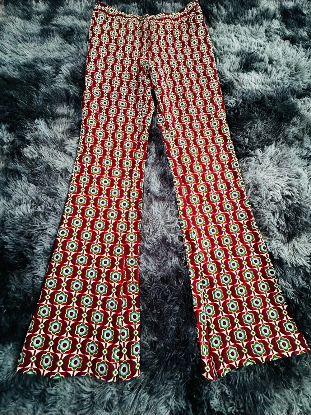Maeve by Anthropologie Burgundy Floral Geo Trousers with Green and Blue Accents
